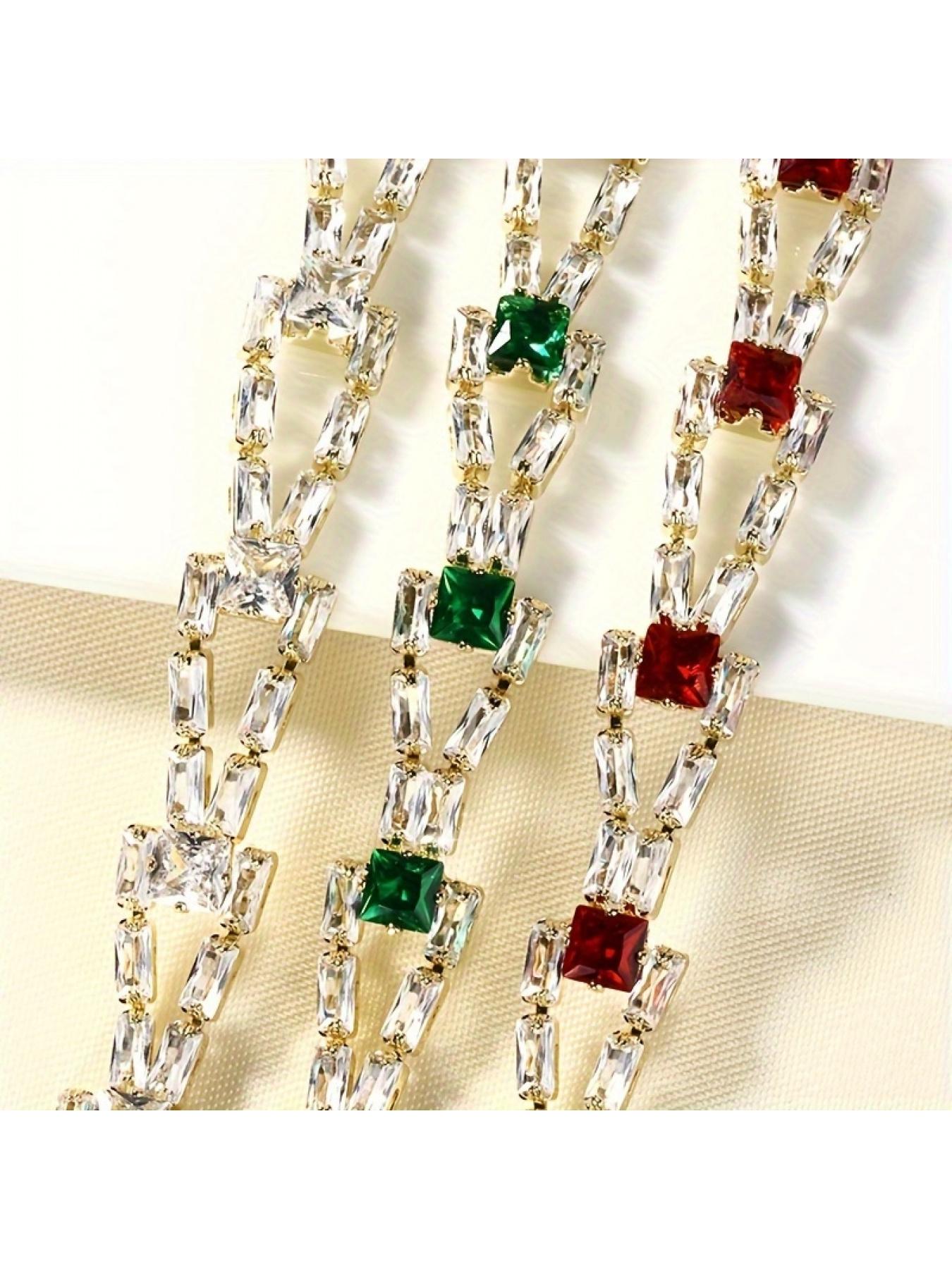 Luxury 2-Row Square Geometric Tennis Bracelet with 3A CZ for Women