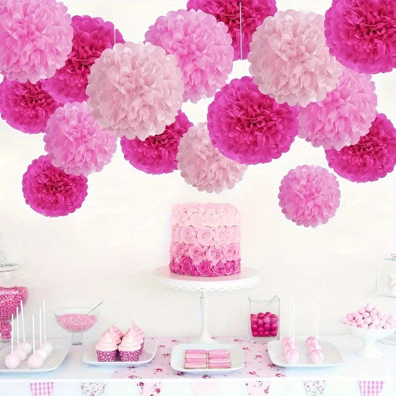 Pink Decor 30pcs Set of Sweet Handmade Paper Flower Balls – Hanging Decorations in Various Sizes, Perfect for Engagement Weddings, Birthday Parties, and Home Outdoor Decoration, Pink Series