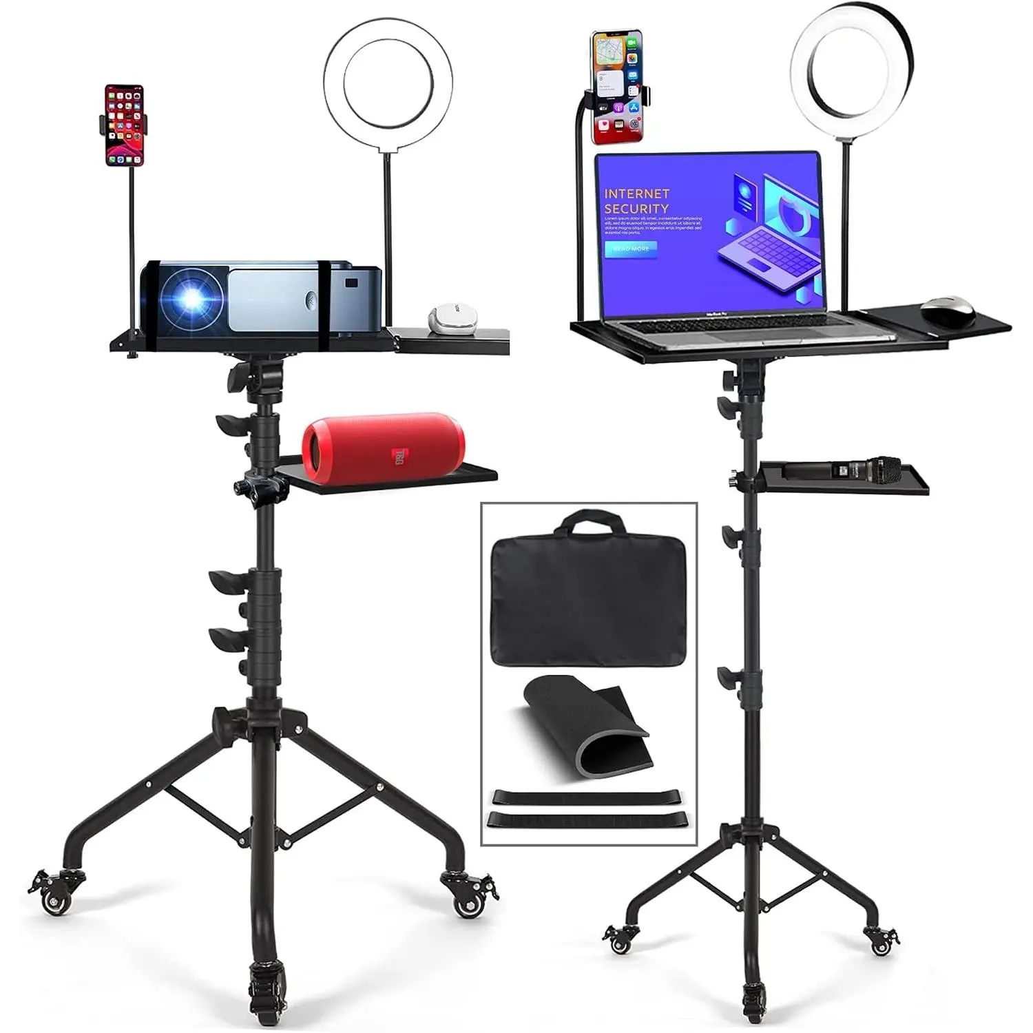 Projector Tripod Stand with Wheels Laptop Tripod Stand Projector Tripod Laptop Stand Floor Stand Live Stream stand Treadmill Stand  Stand with 6" LED Ring Light for  Meeting Recording