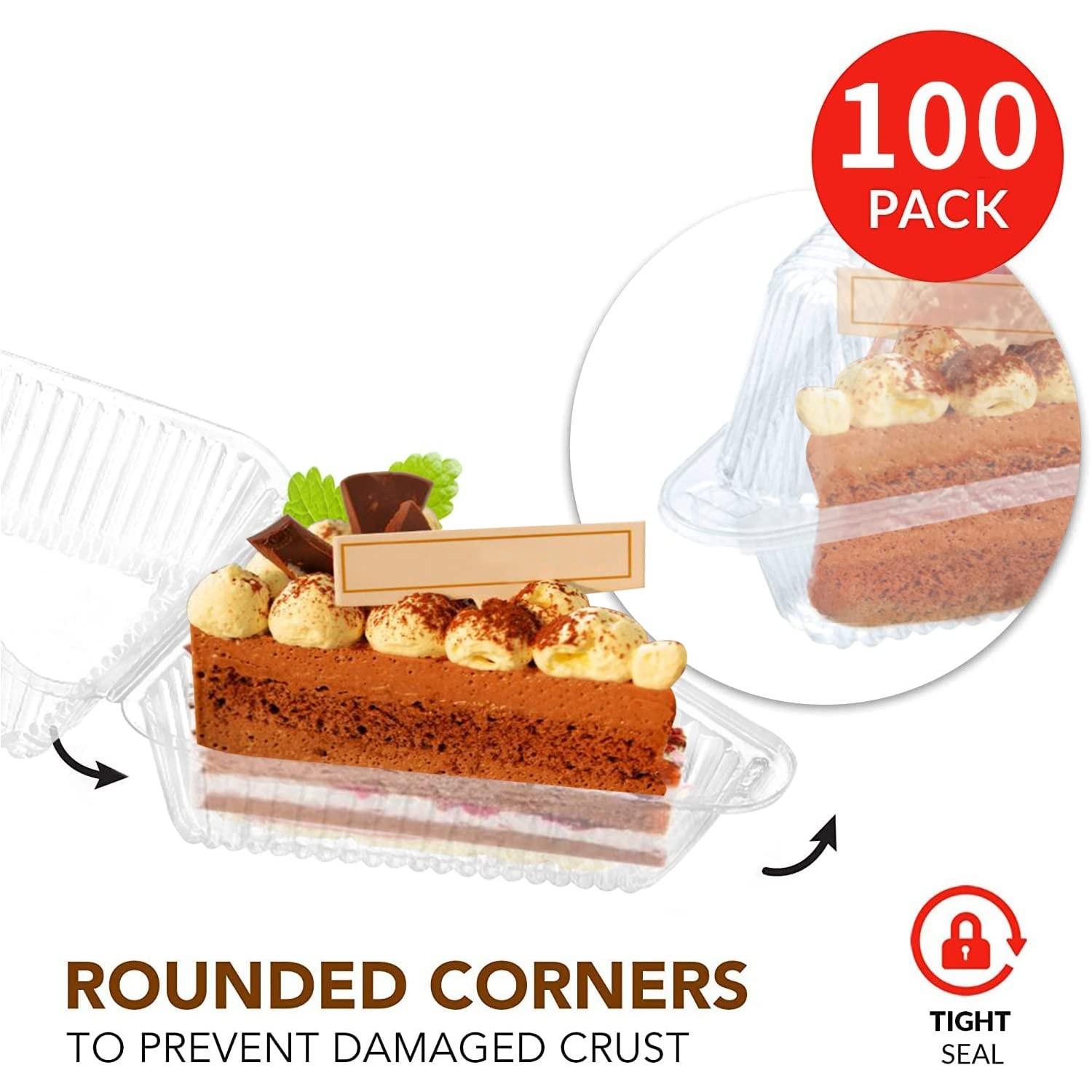 50/100pcs Cake Slice Containers, Triangle Cake Boxes, Transparent Plastic, Hinged Lid, Cheese Cake Removal, Flip Top Packaging, Bakeware