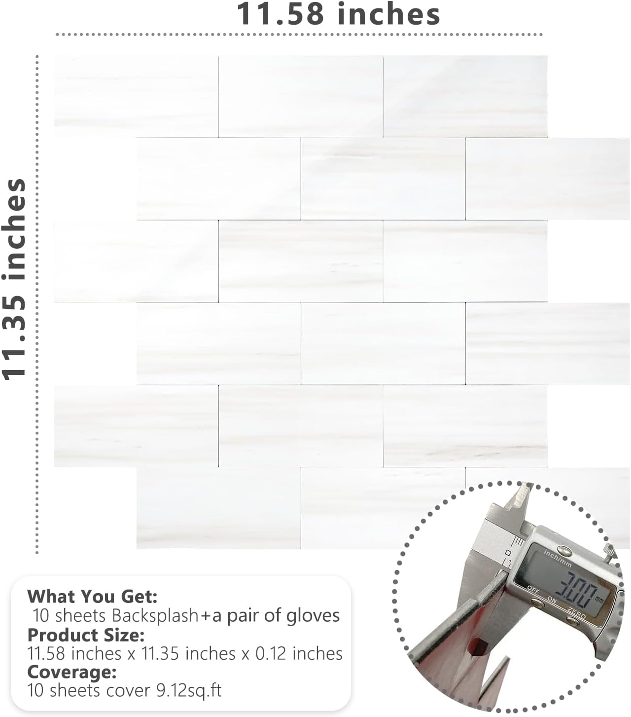 STICKGOO 10-Sheet Subway Tile Peel and Stick Backsplash, Seamless Design Polished Dolomite Kitchen Backsplash Wall Tiles, PVC Stick on Backsplash for Kitchen, Bathroom, RV, Fireplace