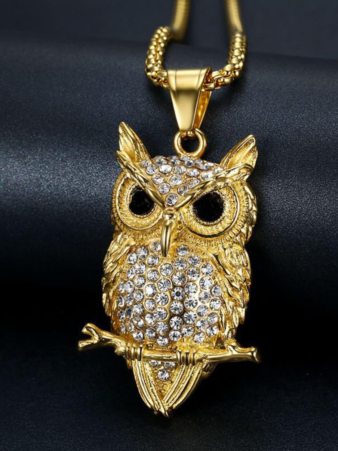 New Hip Hop Jewelry, Titanium Steel Gold Plated Owl Pendant Necklace, Trendy Accessories for Men and Women, Perfect Gift Idea