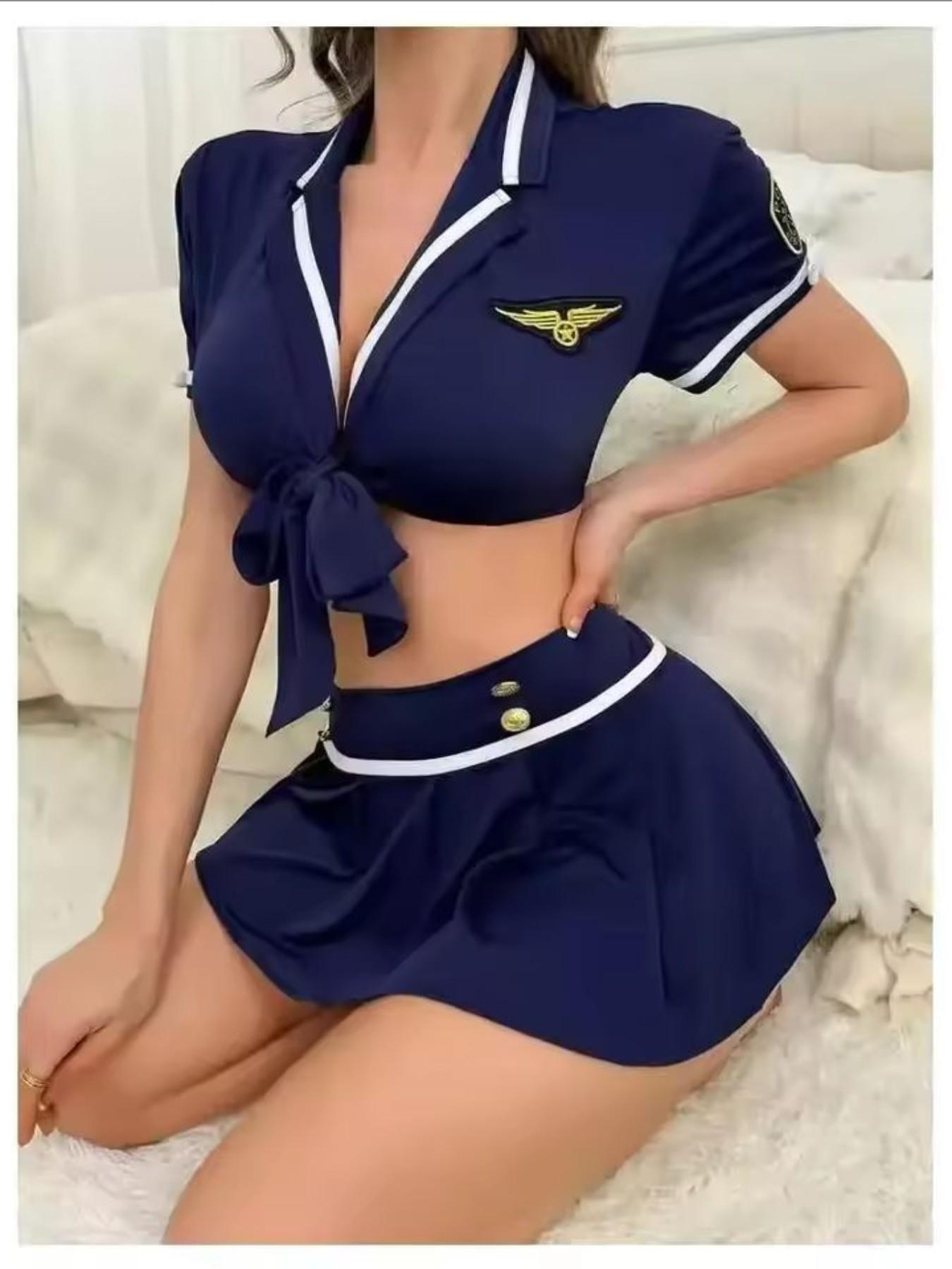 European Style Maid Dress for Women, Split Role-Playing Costume, Female Police Officer Flight Attendant Uniform, All Seasons Fitted Suit