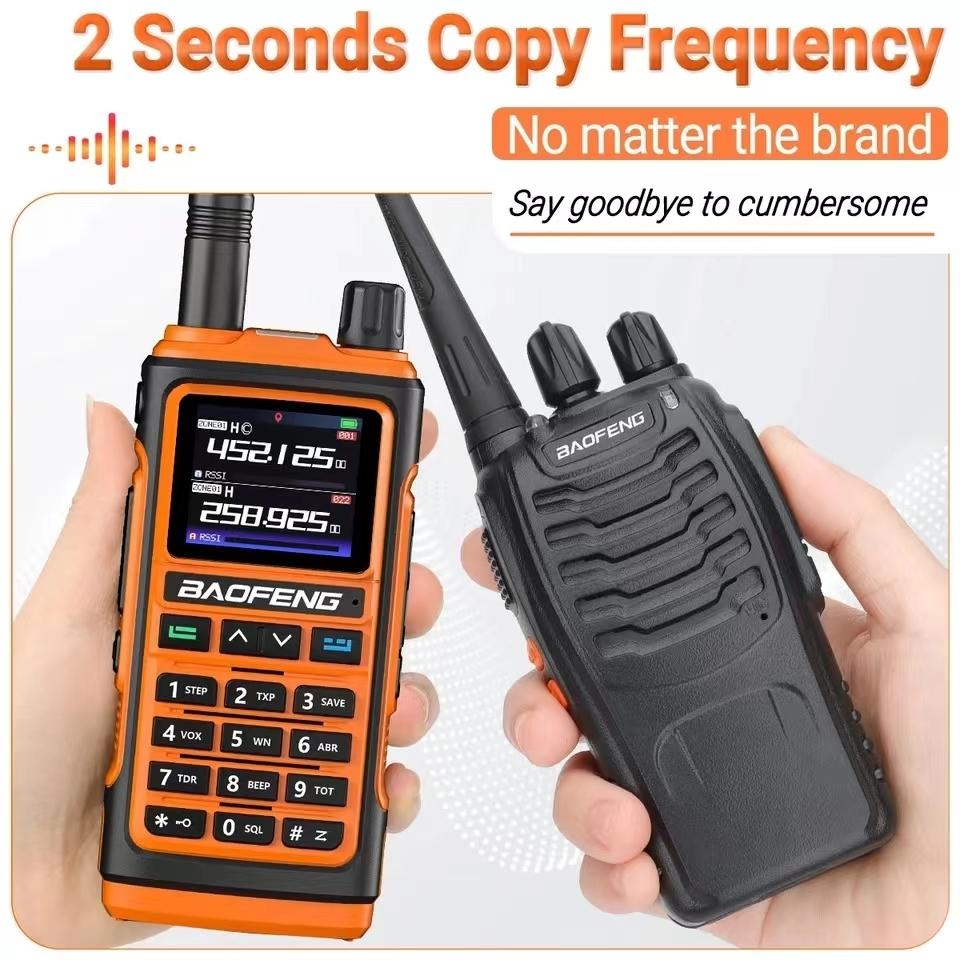 BF UV-17pro walkie talkie 10W high-power VHF UHF multi band compatibility, GPS， 999 channel storage, Type-C direct charging, capable of long-distance communication. The wireless device is suitable for outdoor exploration, hiking, and camping communication