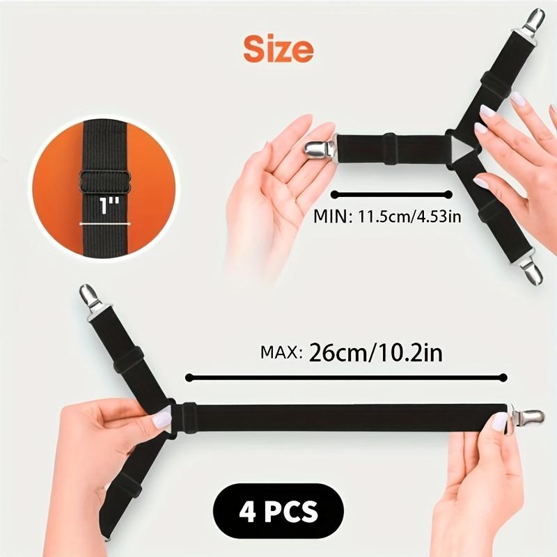 4-piece adjustable triangular bed sheet holder Bed Sheet Straps, Bed Sheet Grippers - made of elastic nylon, durable, non slip, black, suitable for sofas and tablecloths