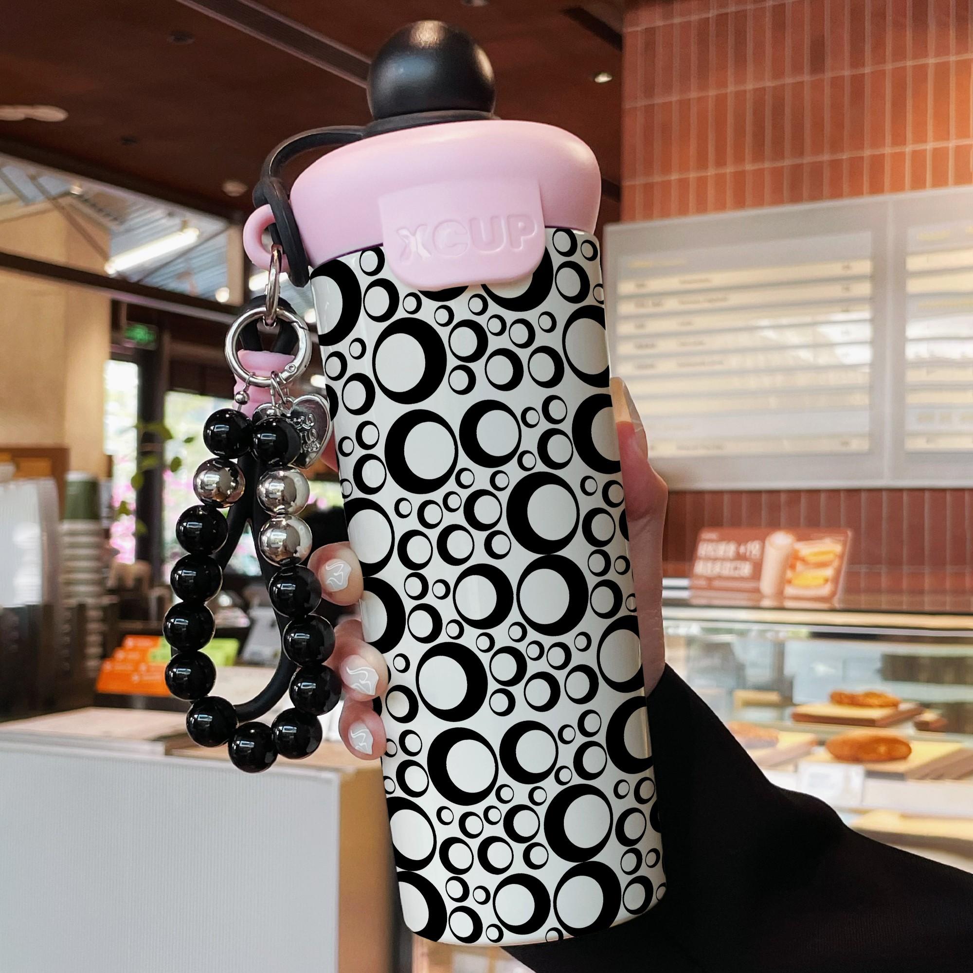 600ML with Straw and Beaded Bracelet, Stainless Steel, Insulated Cups, Leak-Proof, Keeps Cold/hot, Ideal for Home, Commute, Travel, Gift
