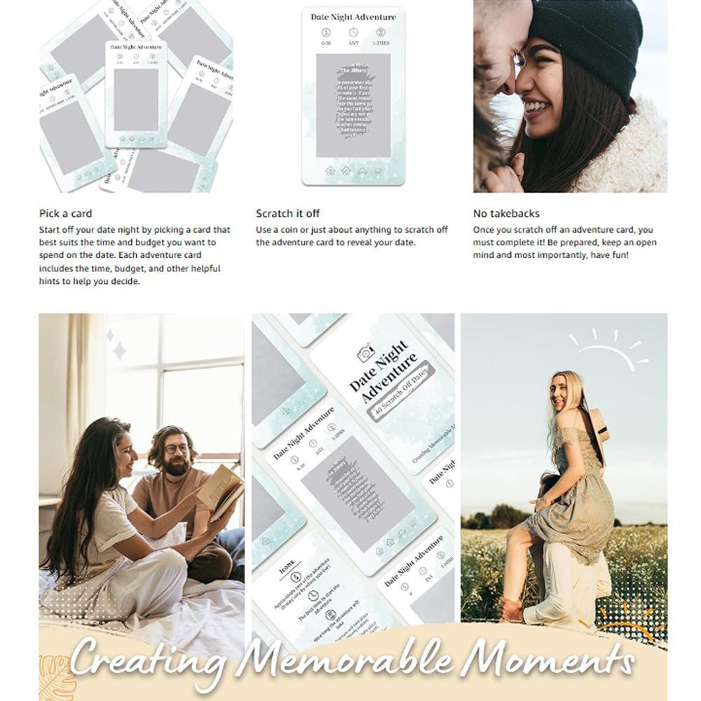 40 Fun Date Night Adventure Scratch-Off Card Game Idea, Fun Party Game Cards, Casual Dating Adventure, Perfect for Gatherings Couple,Romantic Wedding Anniversary Couple Gifts for Him, Her, Men, Boyfriend, Girlfriend, Bride, Husband, Wife, Couples Gifts fo