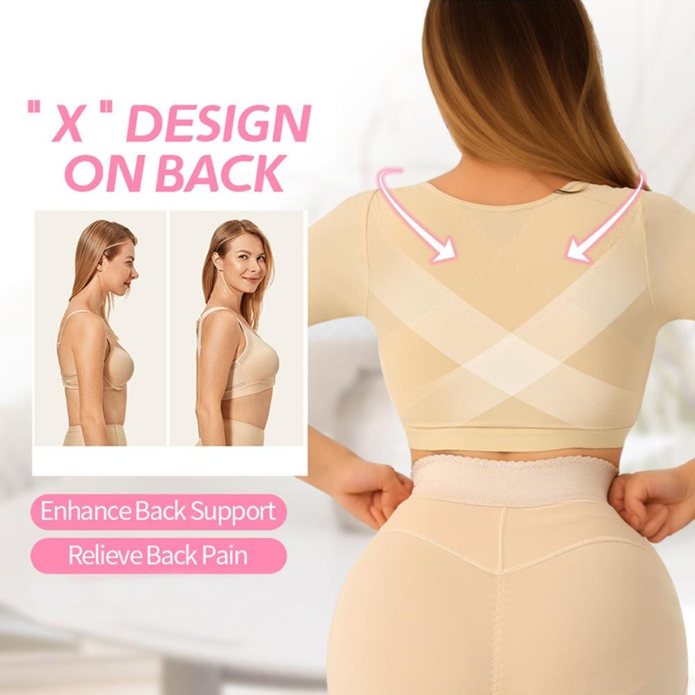 Women's Front Opening Shaping Bra Set Upper Arm Shaping Training Top Compression Sleeve Top Tummy Control Breast Arm Sculpting Body Shaper