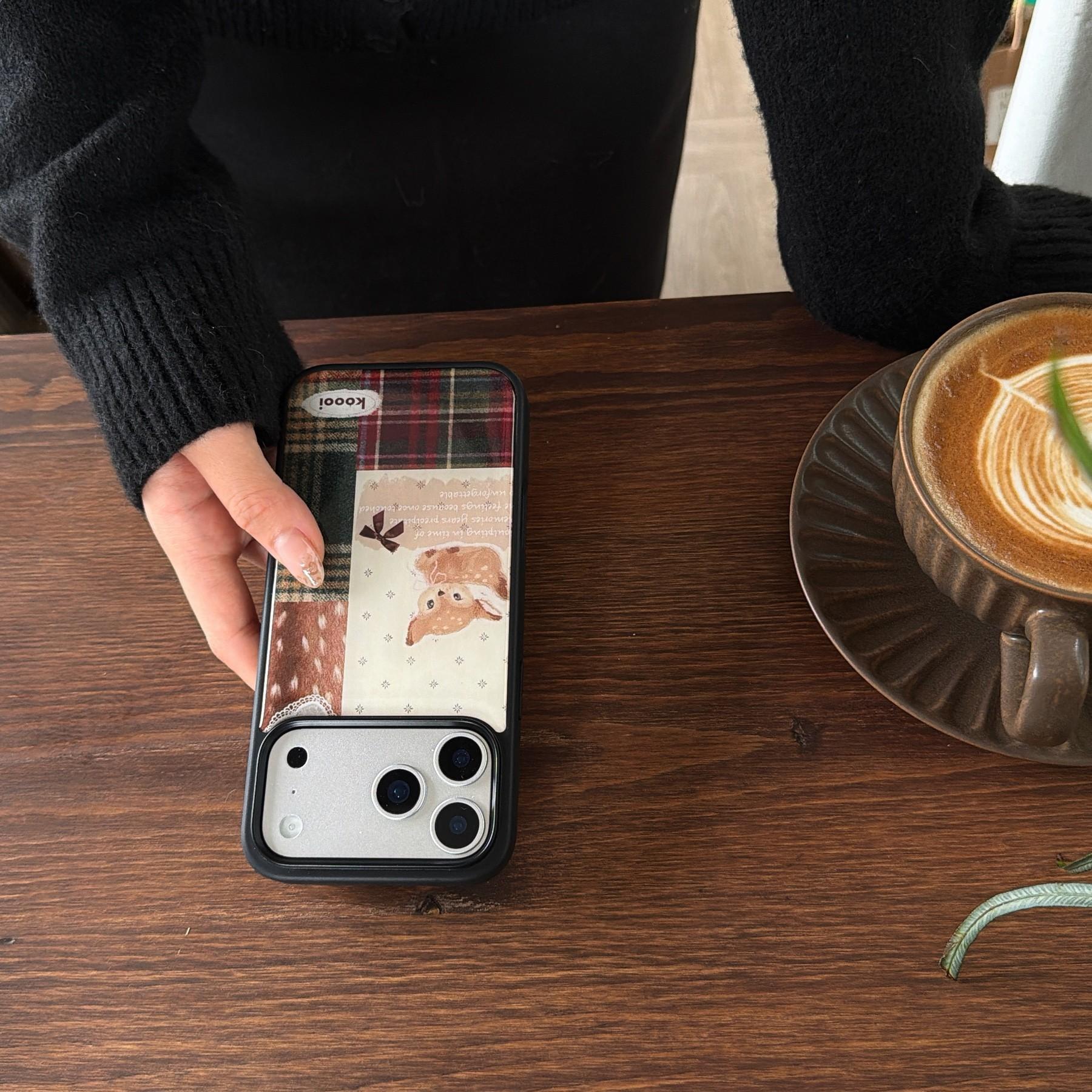 Creative Deer Patchwork Case for Apple iPhone 17 Pro Max, Fashionable Phone Cover, Border Grid Design, Stylish Mobile Protection