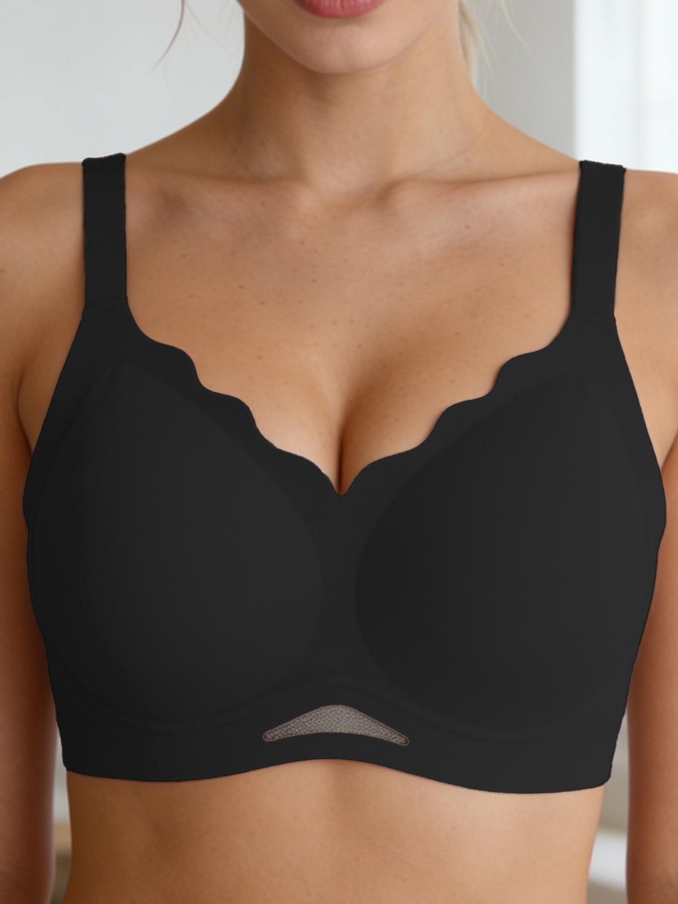 Women's Push-Up Jelly Bra, V-Neck Wave Edge Wireless Natural Lifted Bralette, Seamless Comfortable Invisible T-Shirt Lingerie, Sexy Breathable Mesh Bottom, Summer Essential, Casual All Day Comfort Bra For Home And Work And Sleep, Mother's Day Gift