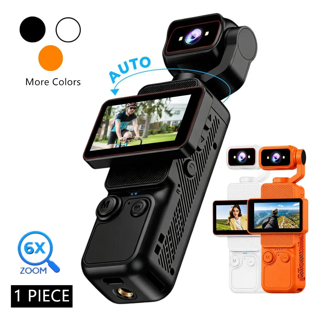 HD Portable With 180° Auto Rotating Lens,Handheld Stabilizer Pocket Camera,Manual Rotating Screen, Full Body for Vlogging Travel Daily Life Recording USB Rechargeable,Black/White,Durable Construction Camcorder