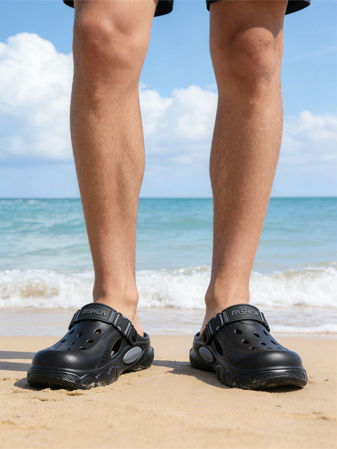 Trendy men's two-tone hole shoes with non-slip soles, quick-drying beach hole shoes, essential for summer seaside vacations and water activities