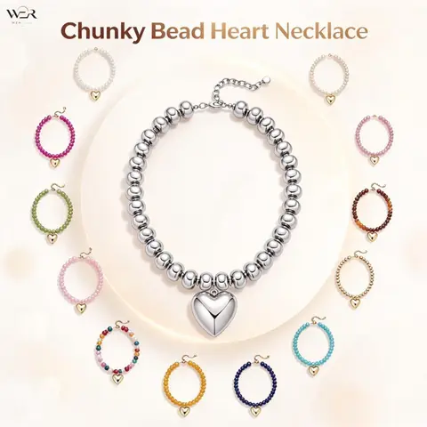Unisex Adjustable Faceted Stone Beaded Choker Necklace - 43cm+5cm Extender, Gold 3D Heart Charm, 20+ Colors, Bohemian Stackable Costume Jewelry, Amber, Boho, Modern Boho, Themed Beadwork, Resin Chain for Casual/Festival Styling, Amber Necklace