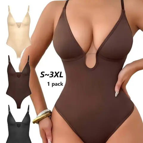Women's Shapewear Deep V Thong Spaghetti Strap Abdomen Control Garment Bodysuit, Faja Moldeadora Shapewear Bodysuit, Smooth Slimming Underwear, All-Season Comfortable Basic, S~xxxl Size, Sexy Style, Womenswear