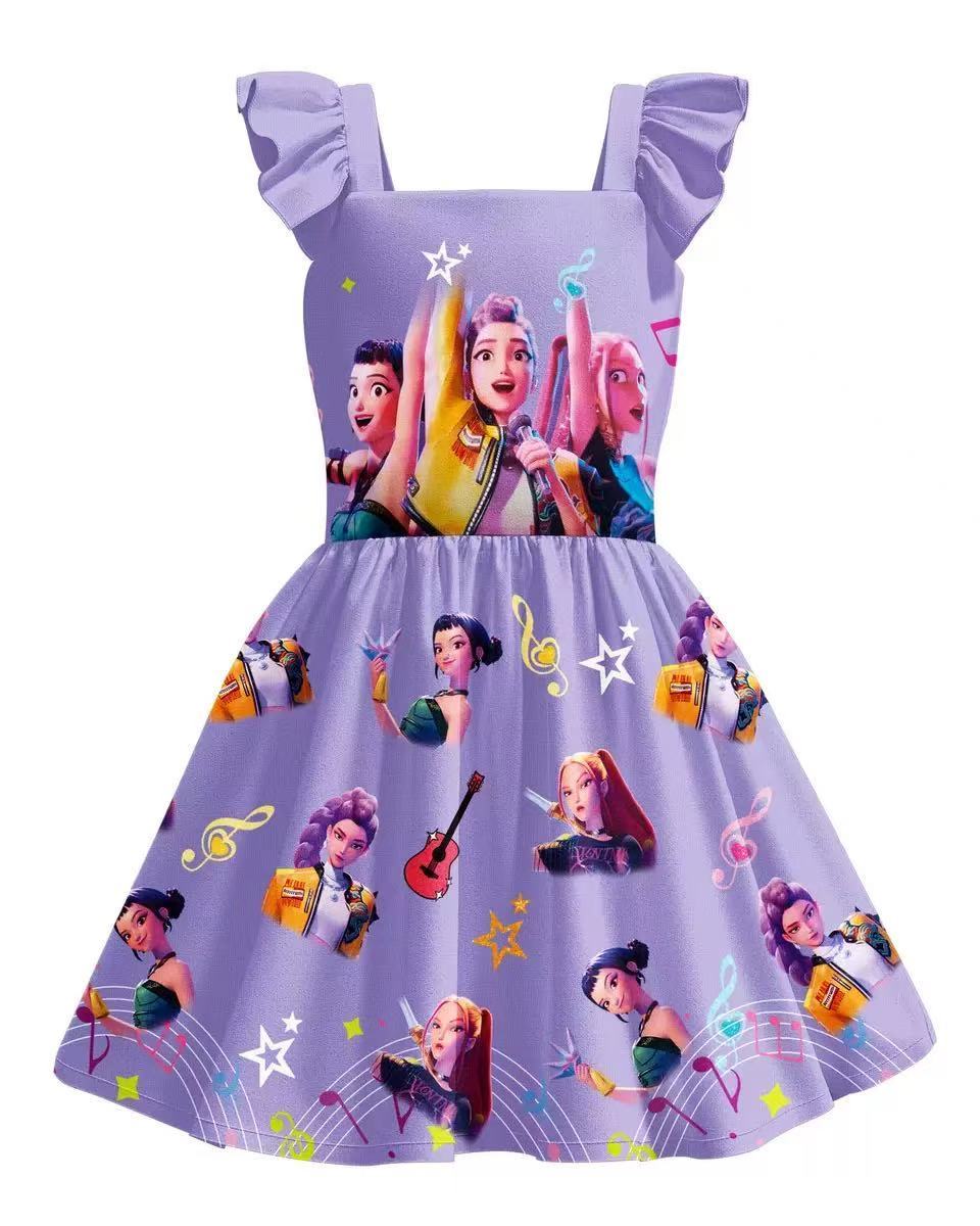 Girls' Summer Short-Sleeve 3D Random Print Cute Dress - Kids' Fashion Clothing, Ideal Gift for Children, Perfect for Casual Attire, Festive Occasions