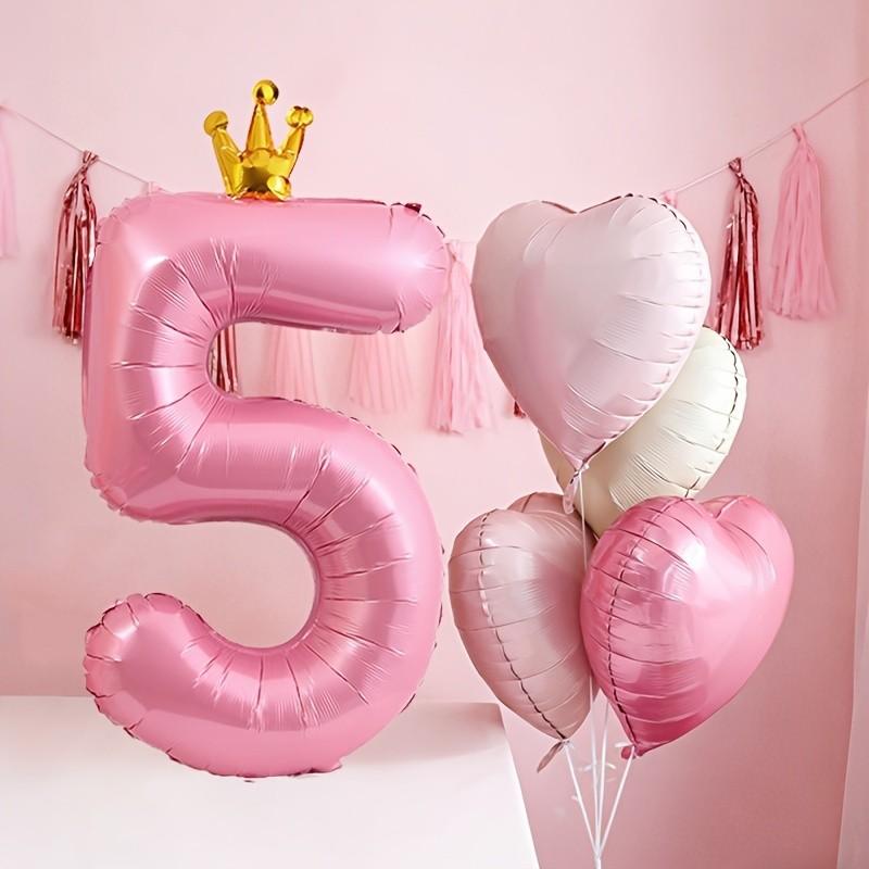 Pink number and heart-shaped balloon set, Birthday decorations, including balloons 1-9 with bow decoration and heart-shaped balloons - suitable for birthday parties, weddings, Valentine's Day decoration - pink party supplies