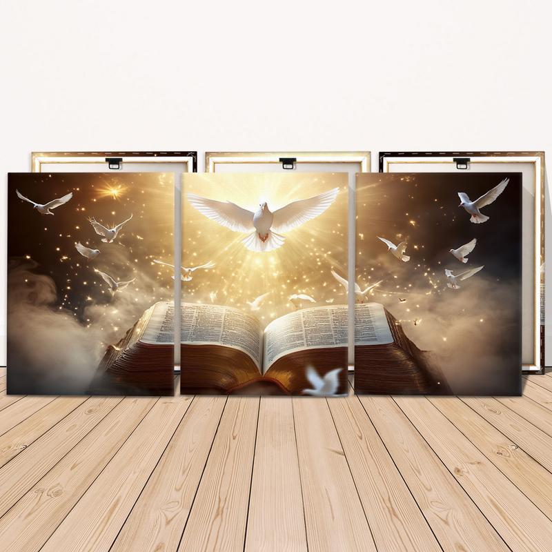 Bible Themed Wooden Framed Canvas Painting, 3 Counts/set Modern Art Decoration, Wall Art for Home Living Room Bedroom Office, Poster