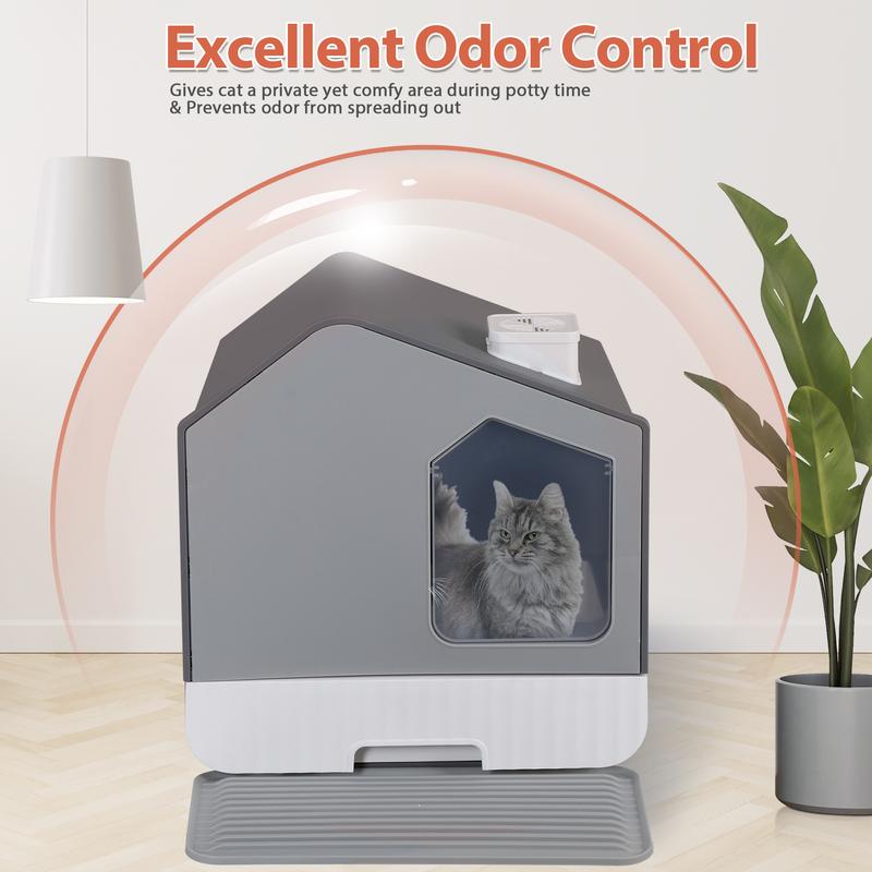 NOVA Odor-Free Enclosed Cat Litter Box W/ Litter Scoop & Mat & Tray for Small Cat/Kitten -  Privacy and Easy Access