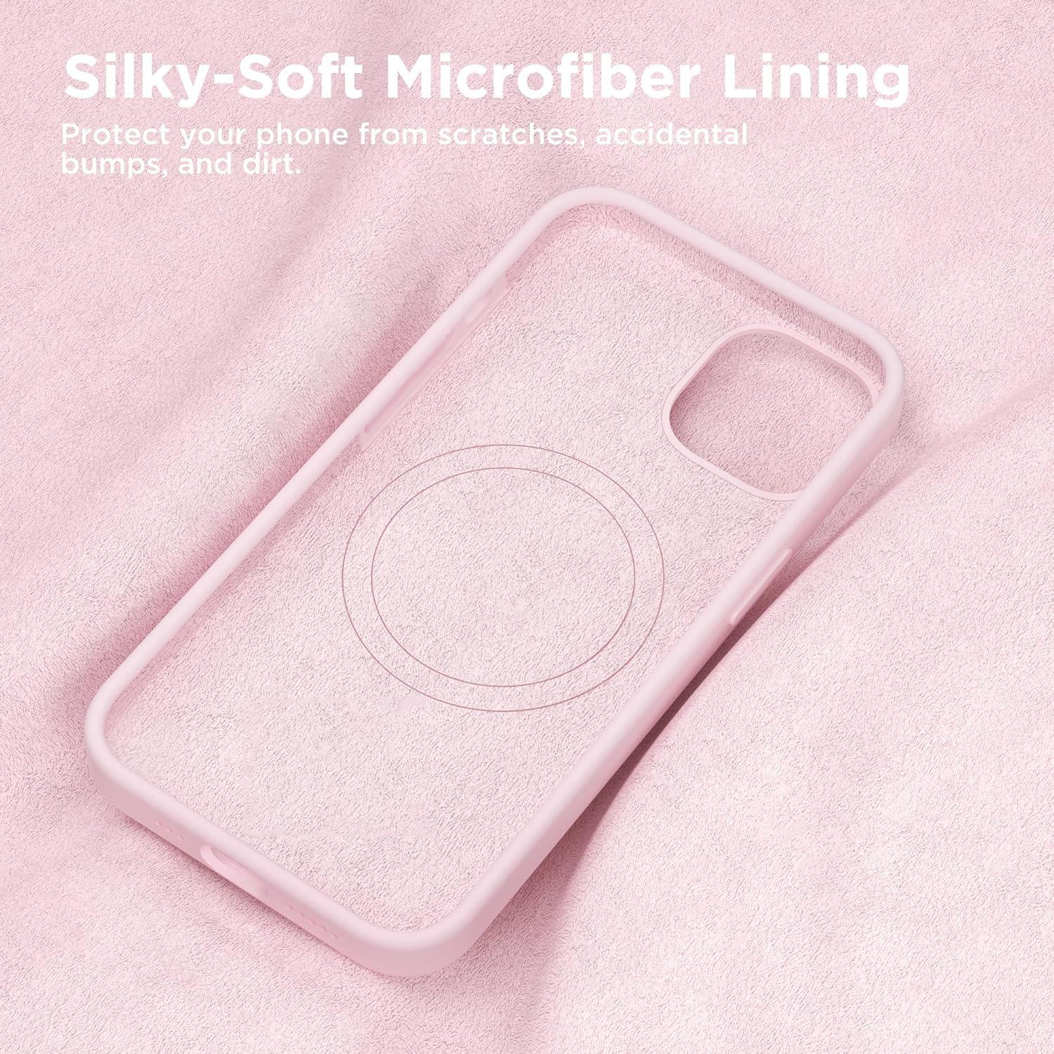Magnetic Phone Case for iPhone 17/16/15/14/13/12/11, Compatible with MagSafe, Slim Liquid Silicone Shockproof Protective Phone Case with Soft Anti-Scratch Microfiber Lining for iPhone 17/16/15/14/13/12/11 Chalk Pink, Casing