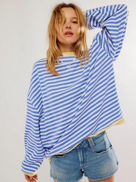 Women's Loose-Fit Casual Colorblock Striped Long Sleeve Pullover Hoodie, Fashionable All-Season Wear, Stylish Daily, Womenswear