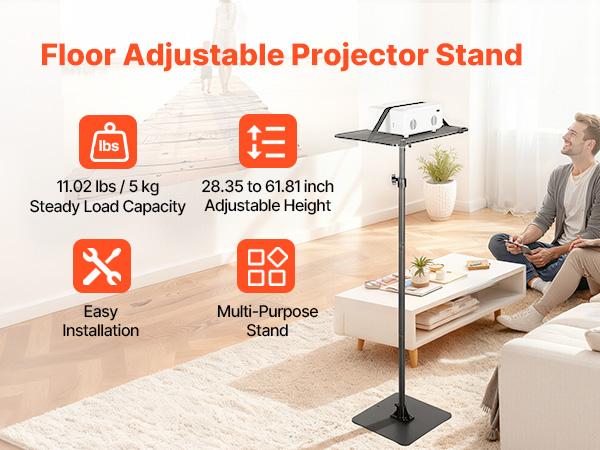 VEVOR Projector Stand, Projector Floor Stand with Adjustable Height 30.3 to 63.4 inch, 360 Horizontal Rotation Projectors Cart for Meetings, Outdoor Movies, Video Stand, Gimbal Mount or Tray Support VEVOR Projector Stand, Projector Floor Stand with Adjustable Height 30.3 to 63.4 inch, 360 Horizontal Rotation Projectors Cart for Meetings, Outdoor Movies, Video Stand, Gimbal Mount or Tray Support