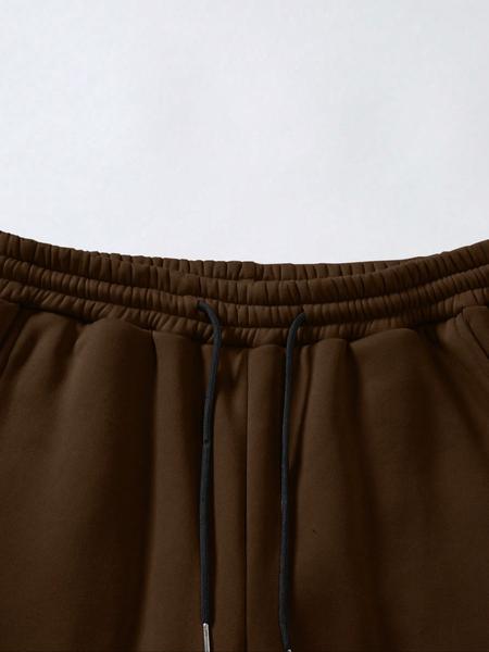 Two-Piece Set Men's Patchwork Drop Shoulder Pocket Sweatshirt & Letter Print Drawstring Sweatpants, Regular Fit Casual Fashion Cozy Round Neck Long Sleeve Pullover & Elastic Waist Trousers for Daily Wear, Men's Outfits for Fall & Winter