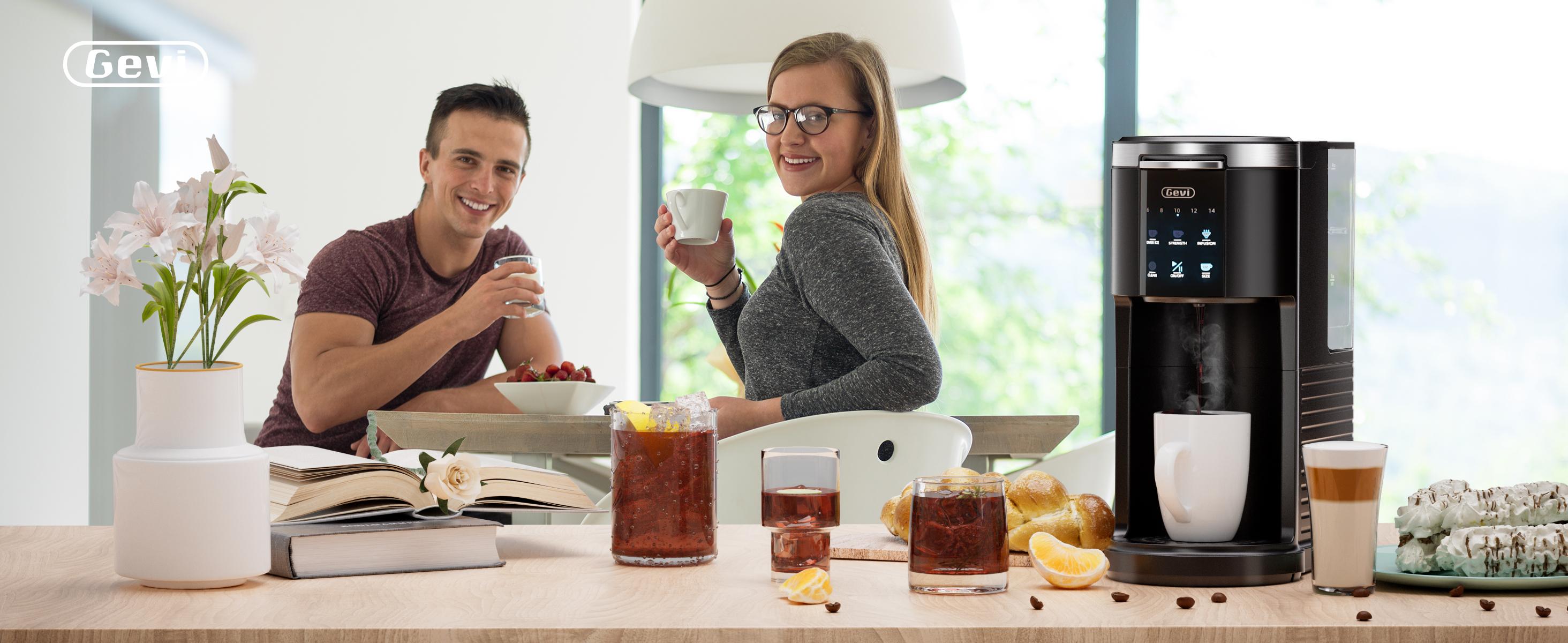 【Springtok】Gevi EzPod Single Serve Coffee Maker – Compact & Portable, Compatible with Pods & Ground Coffee, 40 oz Reservoir, Iced Coffee Maker, Black