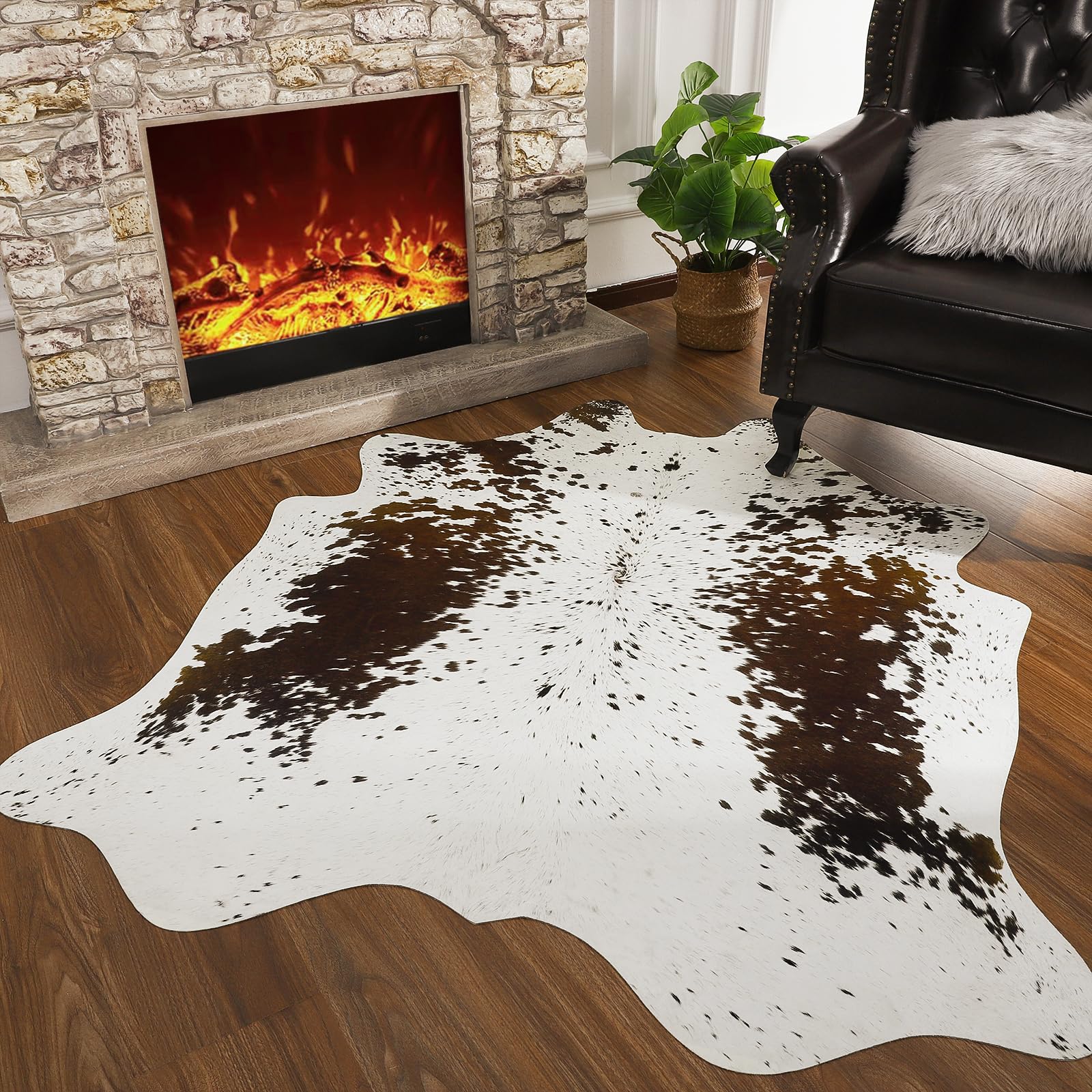 LOCHAS Premium 100% Polyester Cowhide Rug Western Style Animal Print Faux Fur Soft Comfortable Durable Easy to Clean Decor for Bedroom Living Room LOCHAS Premium 100% Polyester Cowhide Rug Western Style Animal Print Faux Fur Soft Comfortable Durable Easy to Clean Decor for Bedroom Living Room