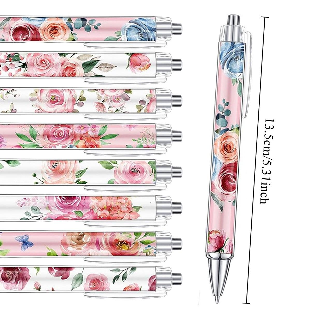 8/16/24 Pieces Flower Ballpoint Pens Bulk, Spring Floral Pens, Colorful Floral Retractable Black Ink for Women, Spring Flower Writing Journaling Gifts Office Supplies