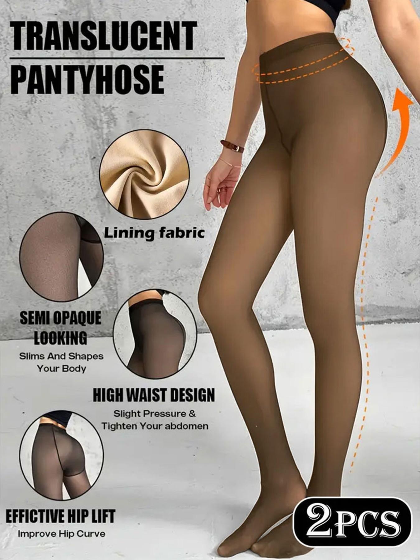 2 Pairs Women's Semi-Sheer Warm Fitted Tights, Soft Comfortable Elastic, Plain Color, Ideal for Underwear, Sleepwear, Casual Wear, Fall Winter