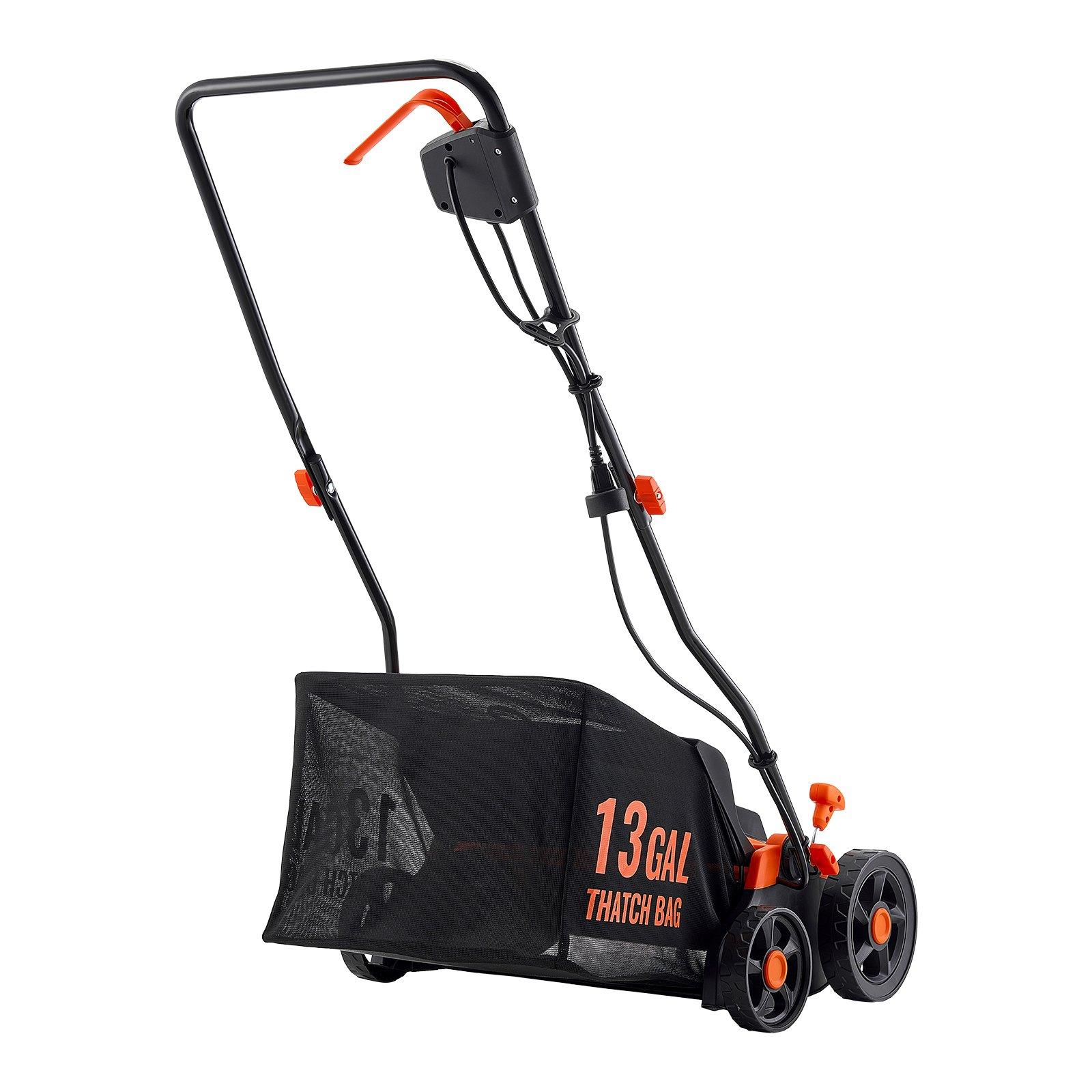 VEVOR 2-in-1 Electric Dethatcher and Scarifier, 13-Inch 13 Amp, Corded Lawn Dethatcher with 13-Gallon Thatch Collection Bag, 5-Position Depth Adjustment, Walk Behind Machine for Garden Yard Grass