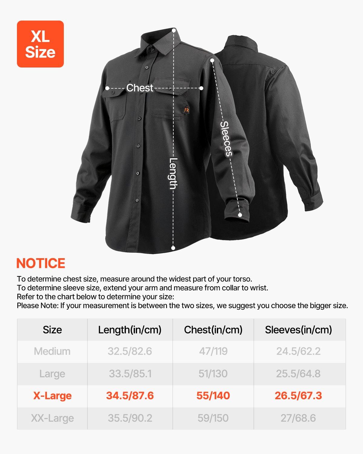 VEVOR Flame Resistant Welding Jacket, 7oz.FR Shirts for Men, Machine Washable Cotton Heat-Resistant Welding Shirt, Meets ATPV 9.2 Cal/cm² Arc Rating - XL Size