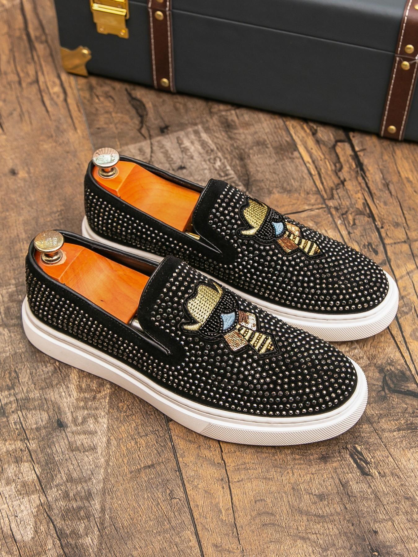 Men's Fashion Trendy Shoes, High-Quality Crystal Brick Cartoon Pattern, Daily Wear, Business Casual, Night Club, Driving, Slip-On Loafers