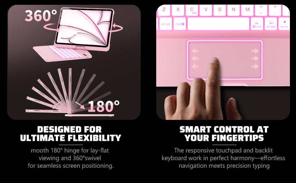 Touch Keyboard Case for iPad Air 11-inch (M3 2025 / M2 2024)& iPad Pro 13(4th/3rd/2nd/1st Gen):Multi-Touch Trackpad,360°Rotatable Thin Light for iPad Air 5/4 Gen