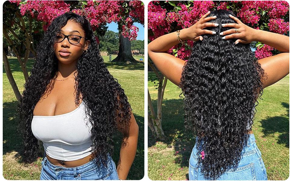 Lemoda Deep Wave 13x6 Full Lace Frontal Wig Human Hair 200% Density Lace Pre Plucked HD Transparent Lace Wig Human Hair Curly Wig Human Hair