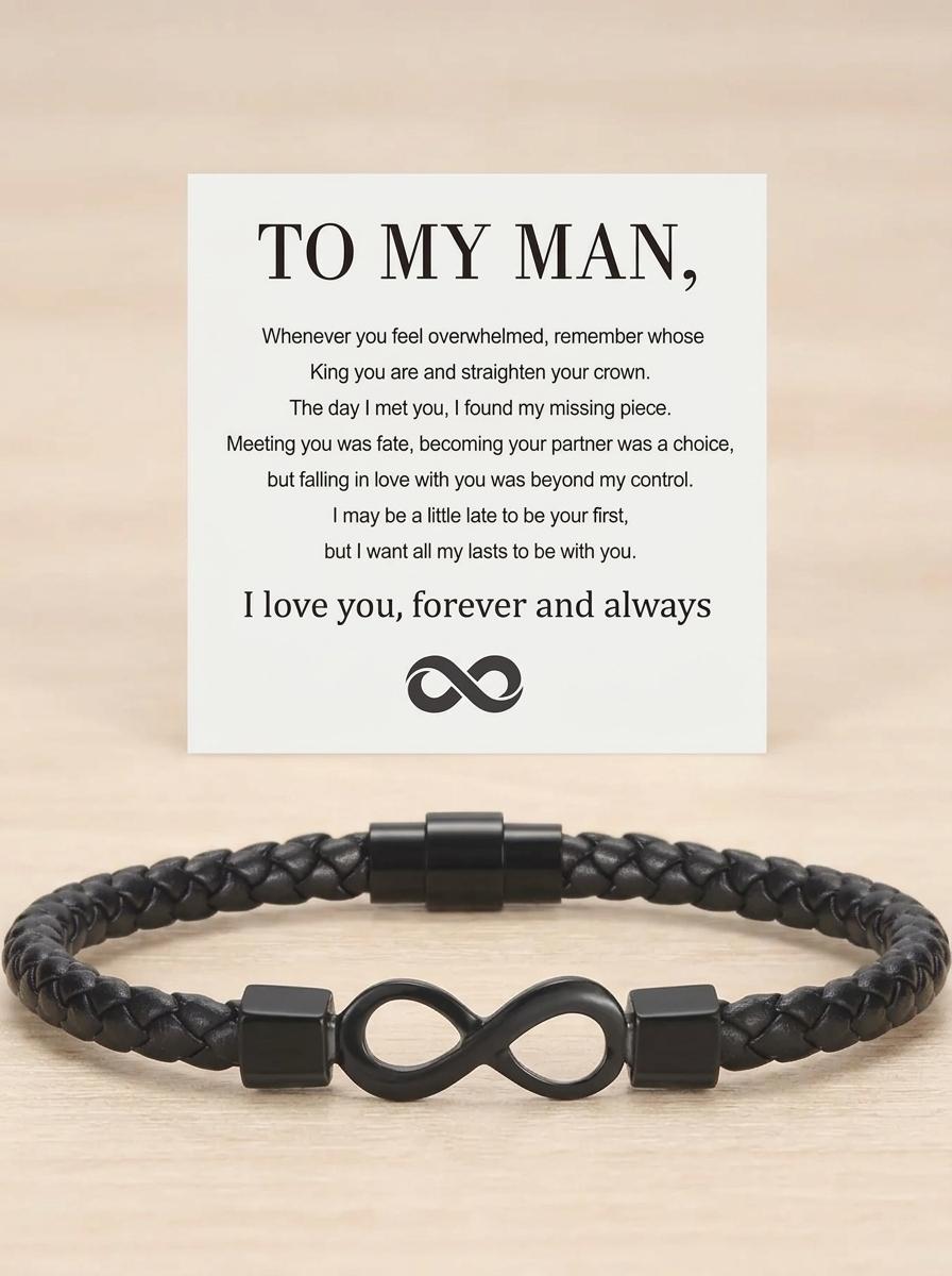 To My Man, Eternal Infinity Leather Bracelet Infinity Symbol Bracelet Husband Gifts from WifeI Love You Forever and Always Bracelets Boyfriend Anniversary Birthday Christmas Fathers Gifts for Men Son Grandson Heartfelt Gift Elegance Eternal Commitment