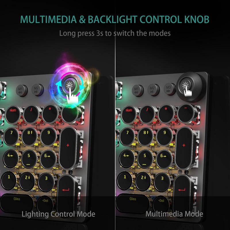 AULA F2088 Full Size Wired Transparent Mechanical Gaming Keyboard Typewriter Style, Blue Switches,Rainbow LED Backlit,Removable Wrist Rest,Media Control Knob,Retro Punk Round Keycaps,USB Computer Keyboard TikTokShopfalldealsforyou