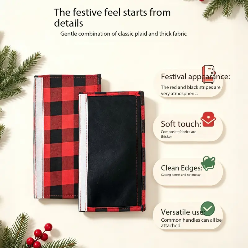 2/4/6PCS Plush Christmas Refrigerator Door Handle Covers - Red and Black Plaid Wraps with Santa, Snowman, Reindeer Character Accents, Wrap-Around Fit for Appliance Handles, Multiple Sets Option, for Door, Oven & Refrigerator Handles