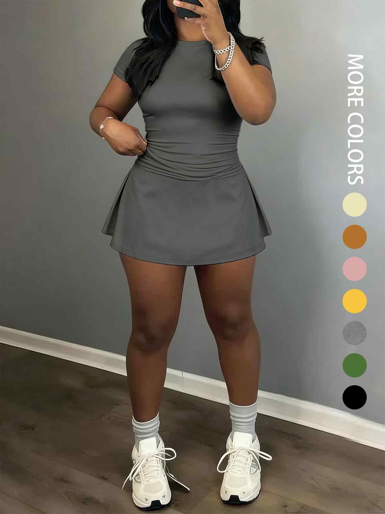 Women's Short Sleeve Casual Sporty Set, 2-Piece Women's Fashionable Daily Wear & Active Lifestyle Clothing, Stretchy Suit Set, Yoga Gym Outfits Women's Short Sleeve Casual Sporty Set, 2-Piece Women's Fashionable Daily Wear & Active Lifestyle Clothing, Stretchy Suit Set, Yoga Gym Outfits