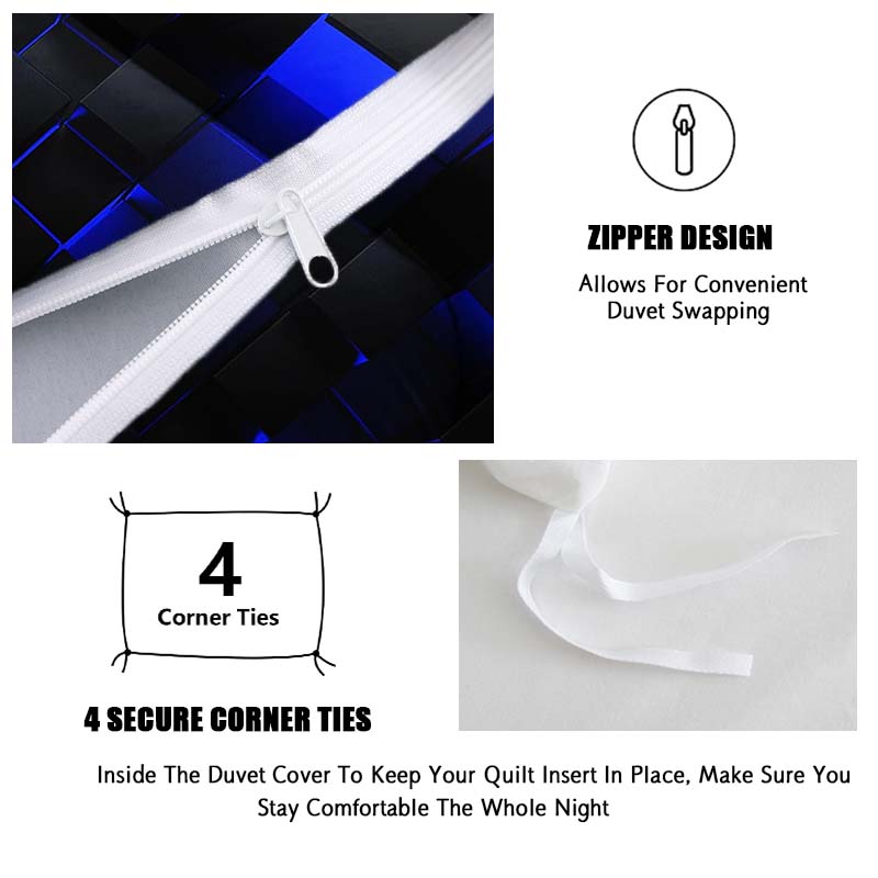 3D Block Theme Reversible Bedding Set, Soft Polyester Duvet Cover and Pillowcase, Bedroom Decoration, Comfortable and Stylish, Modern Bedding Set