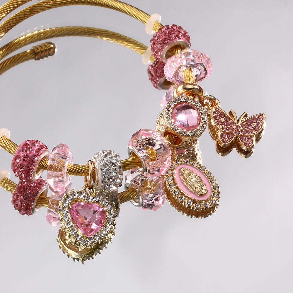 Diamond ruby bangle bracelet Virgin Mary Charm Bracelet - Adjustable Size Bracelet With Open Cuffs, Butterfly & Love Charm Bracelet, Suitable for Gifts for Family & Best Friends