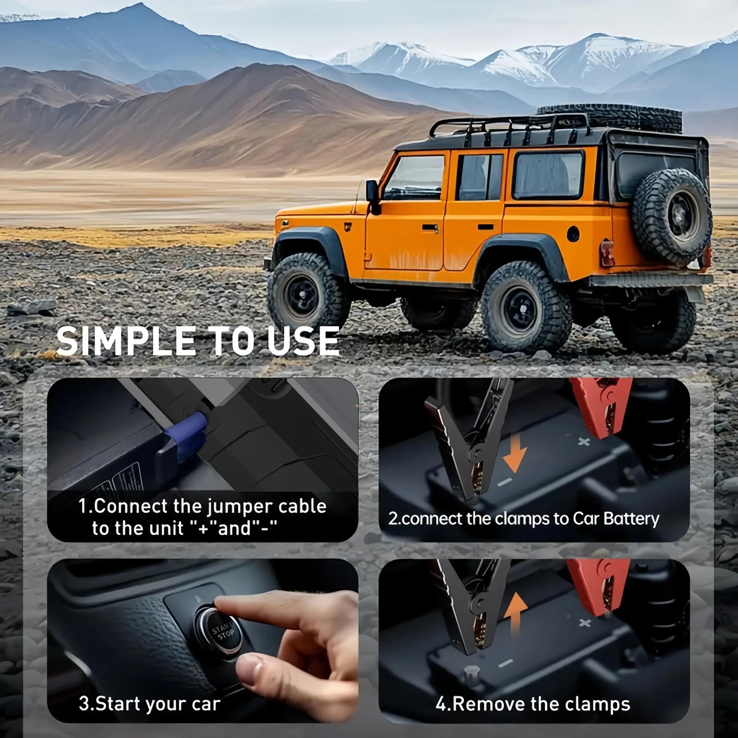 10-in-1 Wireless Car Repair Tools (including 180 PSI air compressor and 12/24V battery boost starter, 8000mAh battery pack, tire pressure monitor, flashlight, equipped with intelligent jumper connector and inflation accessories)，Intelligent jumping box.