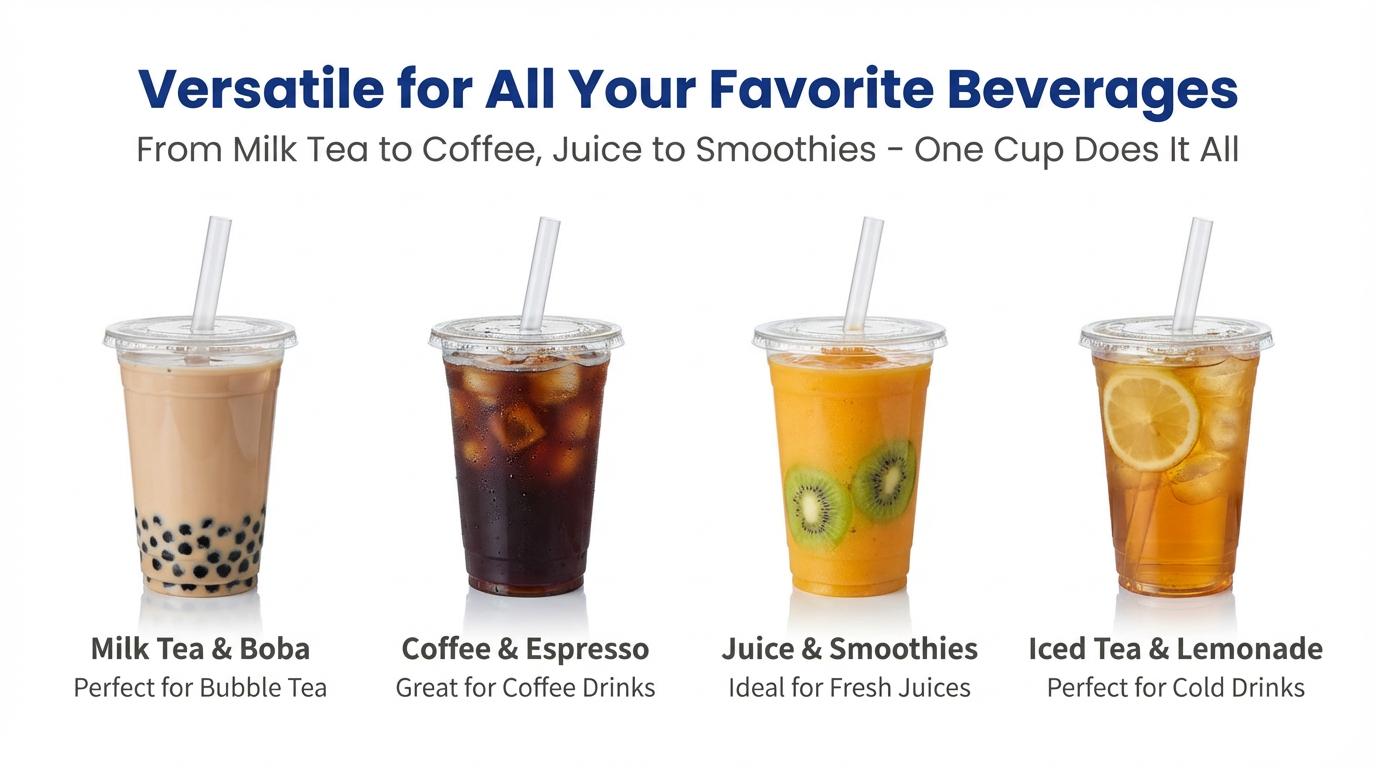 50 Pack 12–24oz Clear PET Cups with Lids & Straws | BPA-Free Iced Coffee & Party Cups Bulk Set