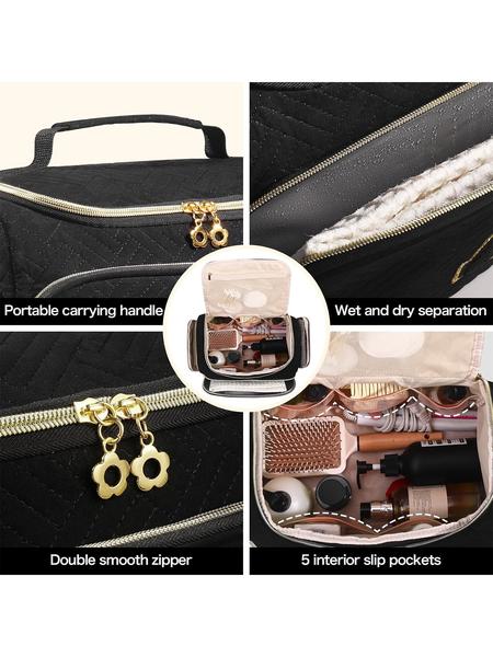 Large Wide-Open Travel Toiletry Bag, Lightweight Makeup Cosmetics Organizer with Handle, Essential Toiletries Storage for All Seasons, Travel Cosmetic Bags, Cosmetic Pouch