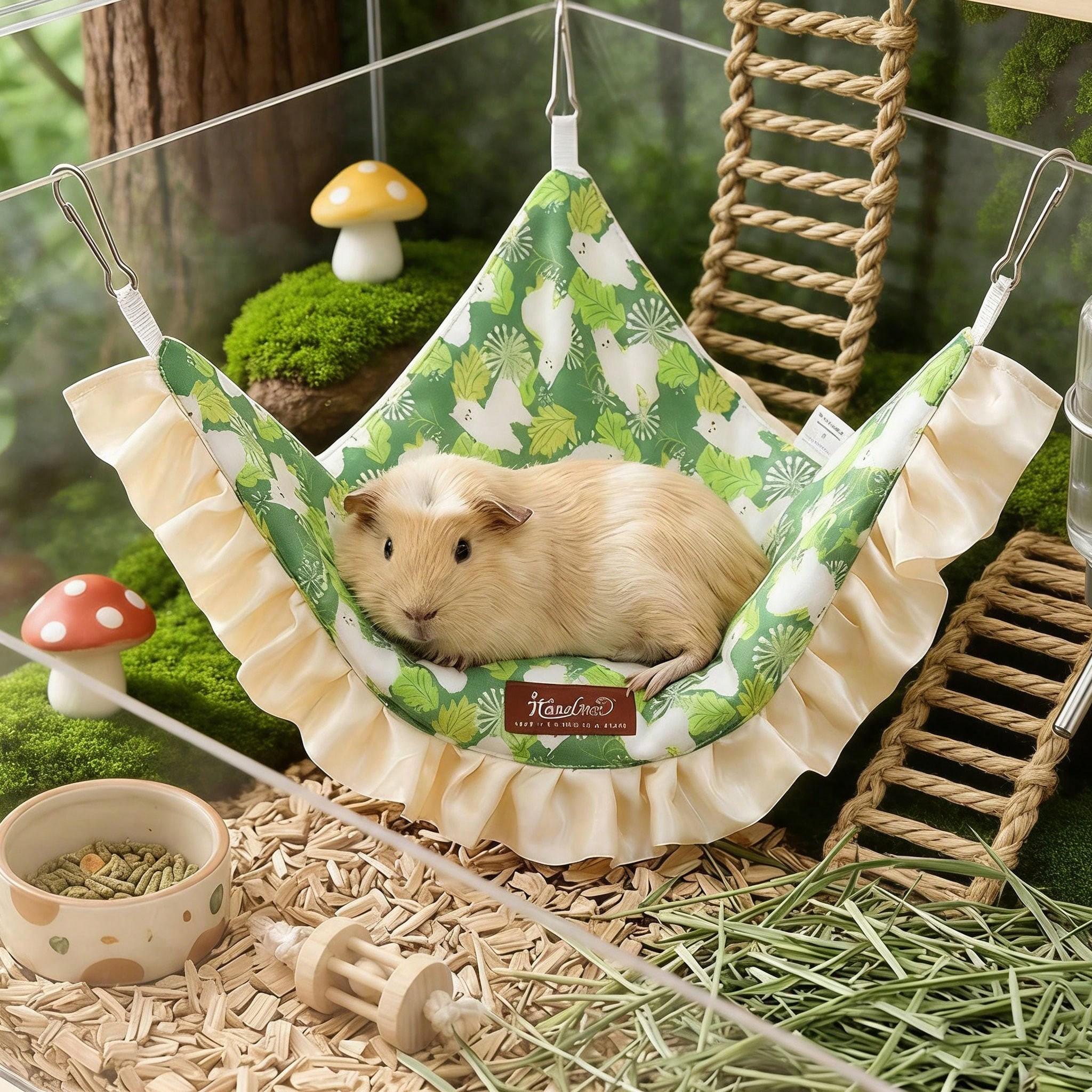 1pc Ruffled Edge Small Pet Hammock with Printing Patterns, Small Pet Sleeping Bed Hanging Triangular Bed with Hooks, Cozy Resting Nest Guinea Pig Bed for Guinea, Hamsters & Other Small Pets