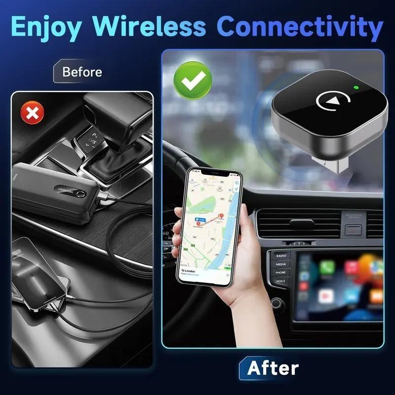2025 Wireless CarPlay Adapter for iPhone/Android - Fast Connection, No Delay, Hands-Free Calling Wireless Adapter Mini USB Car Design, Apple CarPlay Plug-and-Play, Easy to Use