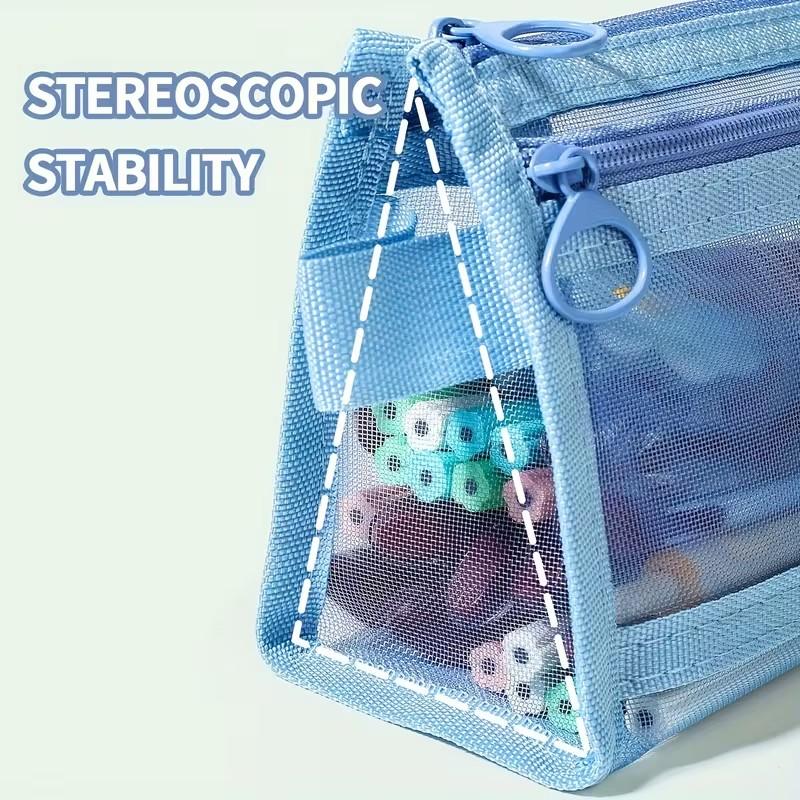 Transparent Mesh Dual-Layer Pencil Case, Kids' Unisex New Design, Large Capacity, High Aesthetic, Simple Subject Stationery Bag, Desk Supplies
