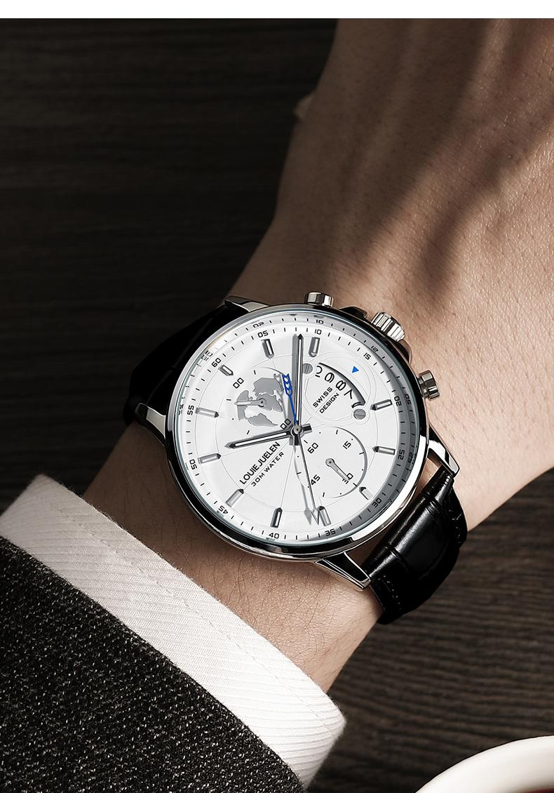 Elegant Men's Watch: Globe Design, 30m Water Resistance, Luminous Dial, Calendar & Chronograph | Stylish for Day & Business | Classic Timepiece Elegant Men's Watch: Globe Design, 30m Water Resistance, Luminous Dial, Calendar & Chronograph | Stylish for Day & Business | Classic Timepiece