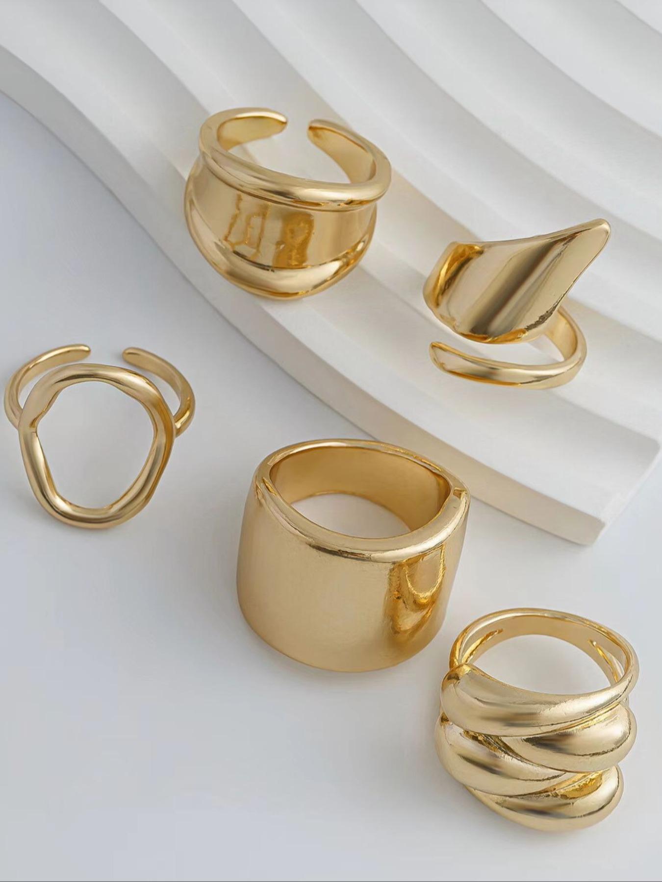 Unique Geometric Joint Ring Set for Women, Hip-Hop Style, Five-Piece Jewelry Kit, Smooth Finish, All-Season Accessory