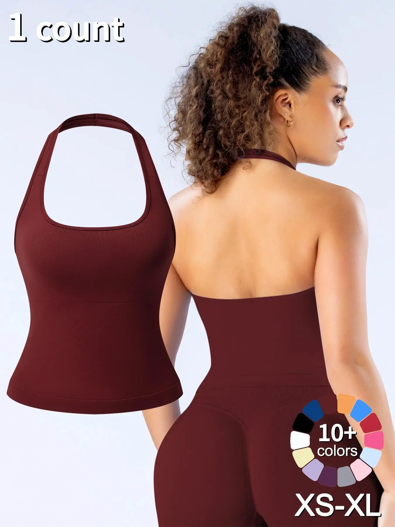 1/2/3 Pcs Women's Yoga Halter Neck Sleeveless Sports Top Work Out Top Tank Top with Removable Pads, Three-Layer Seamless Backless Tank Tops Casual Solid Color Soft All Seasons Wear Activewear Clothes
